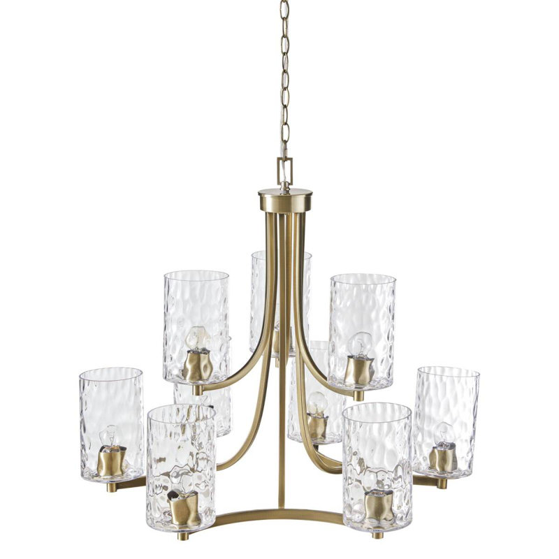 Lustre rond à niveaux 9 lumières avec abat-jour en verre texturé