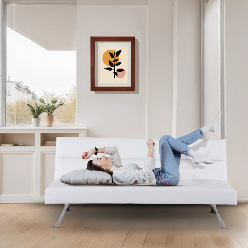 Canapé-lit moderne convertible en similicuir futon de 68,8 po Apolonia, Similicuir blanc