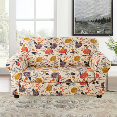 Housse de canapé imprimée pour canapé à 2 coussins Housse de causeuse haute extensible 3 pièces avec deux housses de coussin séparées (fleur de vigne, causeuse)