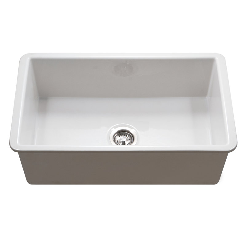 Houzer Platus 32 inch Fireclay Undermount Single Bowl Kitchen Sink, White