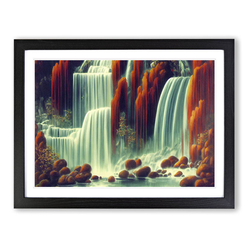 Artsy Waterfall - Single Picture Frame Print, Black, 34cm H x 46cm W