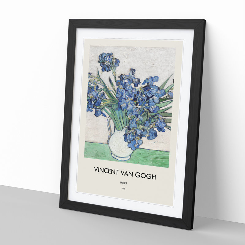 Vase of Irises Vol.1 by Vincent Van Gogh - Framed Print, 36cm H x 27cm W x 2cm D, Black