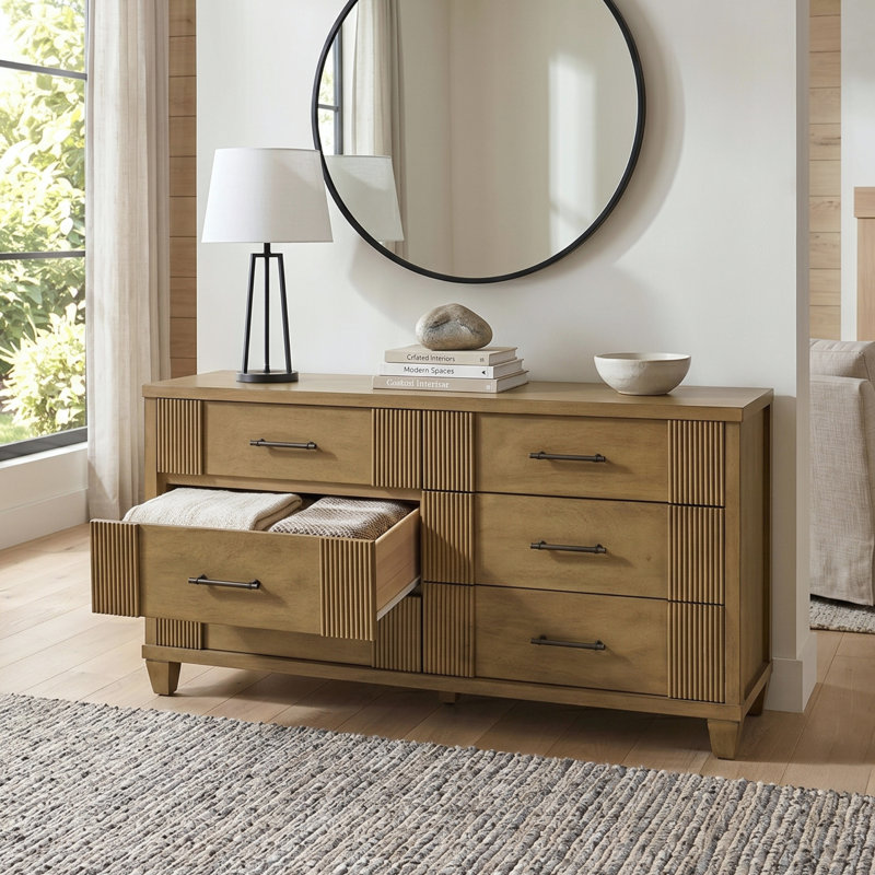 Commode 6 tiroirs Shalyce, Chêne antique