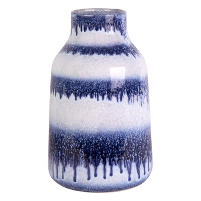 Vase 12 "rayé bleu - Décoration côtière en céramique pour la maison et le bureau