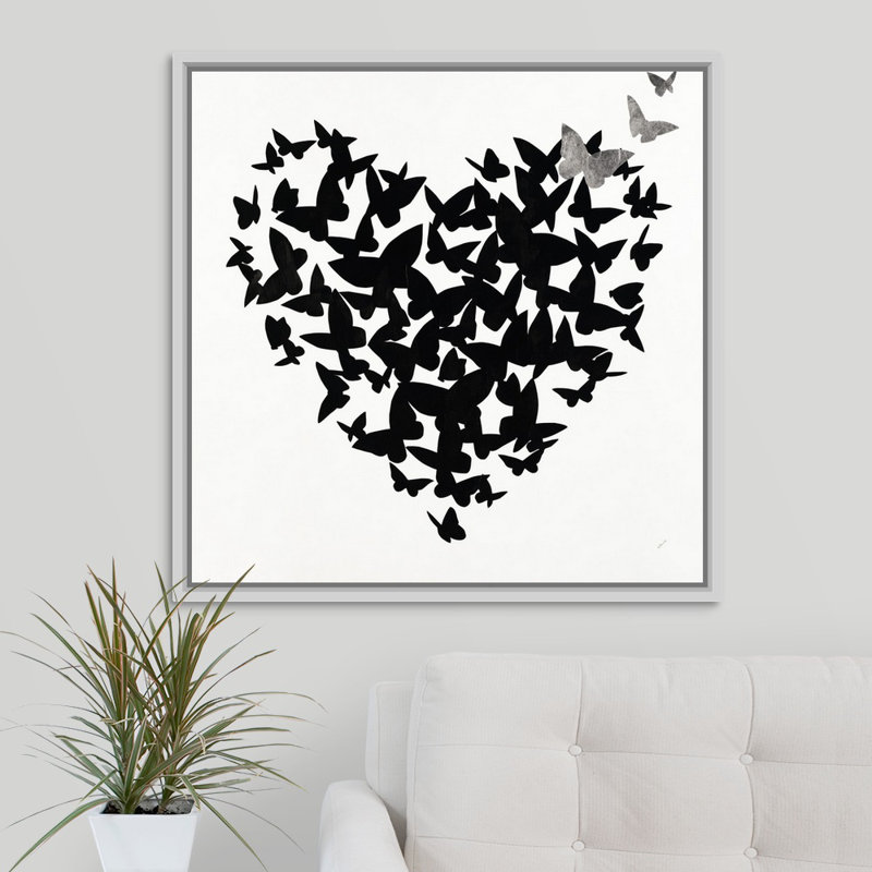 «Hearts in Flight III», impression sur toile, Cadre flottant blanc, H 31,7 po x l 31,7 po x p 1,75 po