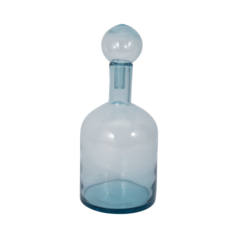 Glass Bottle With Stopper, Light Blue, 17" H x 7" W x 7" D