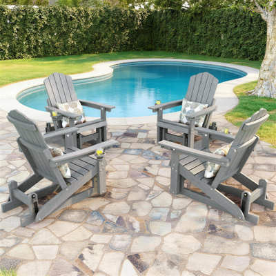 Fauteuil oscillant Adirondack avec dossier réglable à 3 positions, fauteuil à mouvement fluide pour le patio, siège en PEHD aspect bois pour le patio, la piscine et la cour