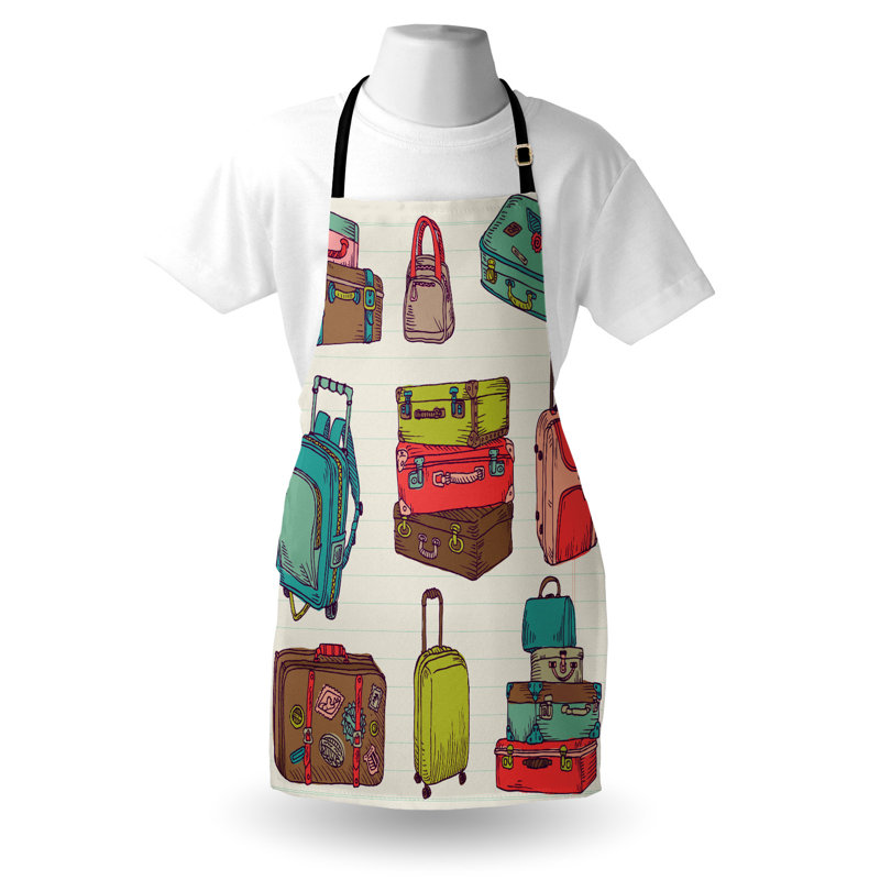 East Urban Home Hipster Apron Unisex, Colorful Suitcases, Adult Size, Multicolor