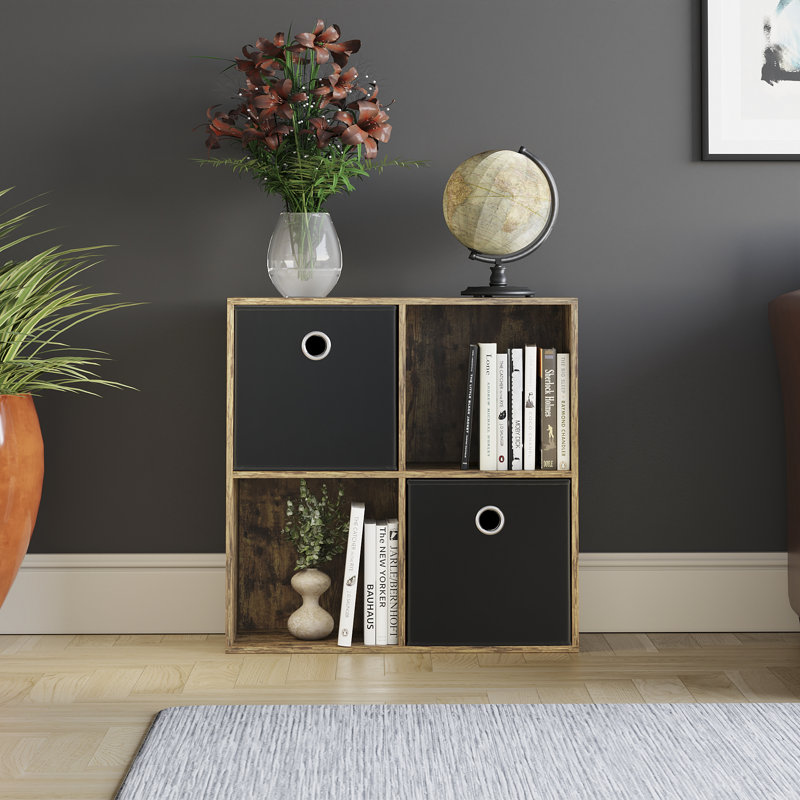 Bursa 64.5cm H x 65cm W Bookcase, Dark Wood/Black