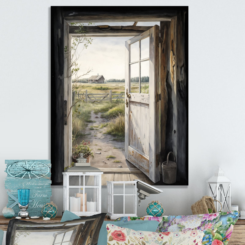 «View From A Cottage Country Door I - Farm Landscape», art mural, H 32 po x l 16 po, Toile tendue