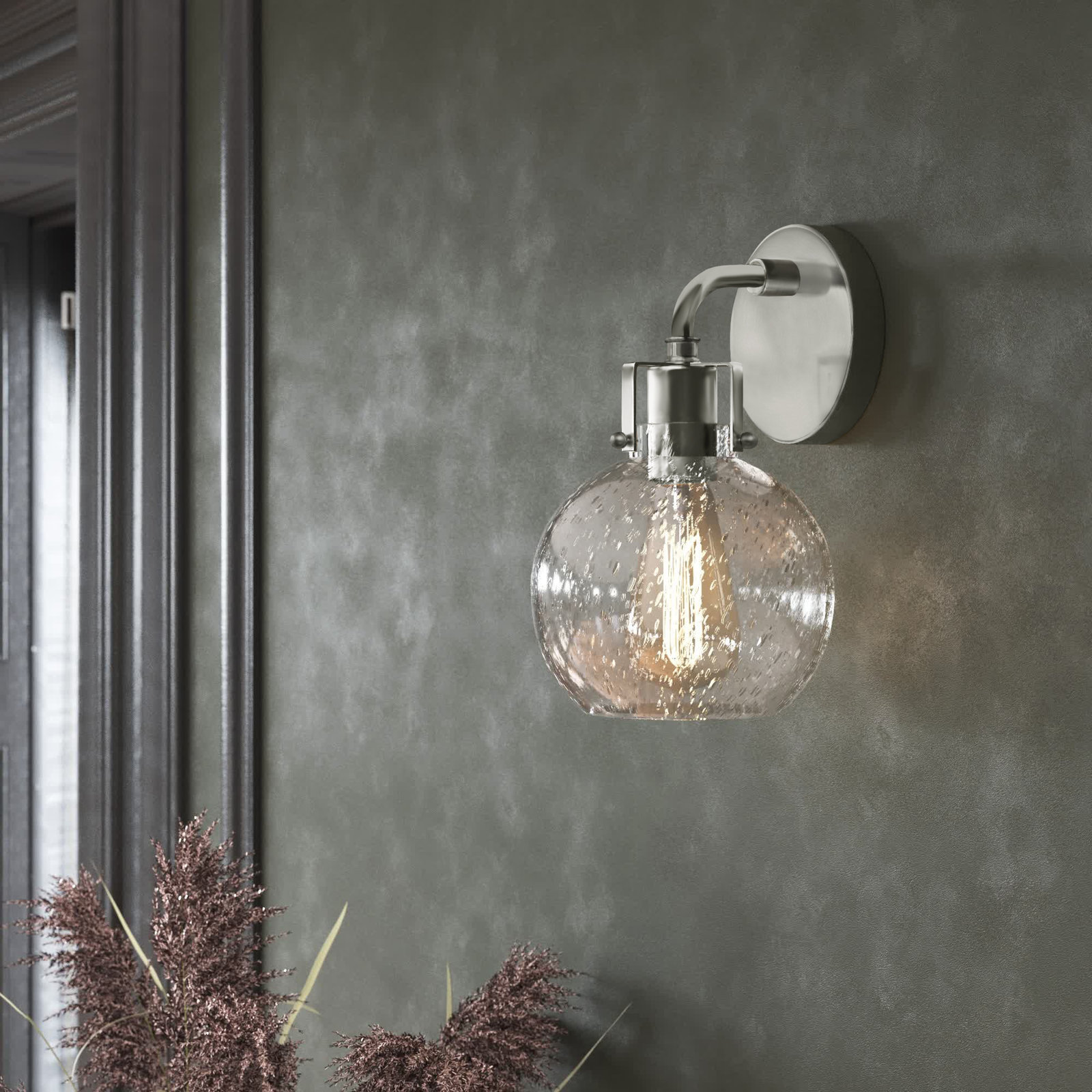 Byrne Single Light Dimmable Armed Sconce, Satin Nickel