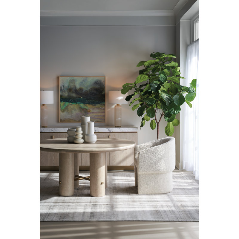 Cadence Round Solid Oak Dining Table, Sand Cerused