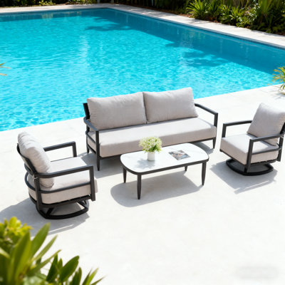 Ember Black 4-piece Aluminum Patio Conversation Set With Sunbrella Cast Silver Cushions