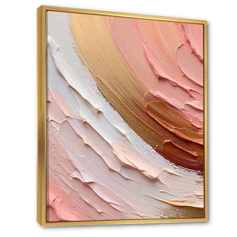 «Peach and Gold Spiral Radiance - Abstract Spirals», art mural, Cadre flottant doré, H 32 po x l 16 po x P 1 po