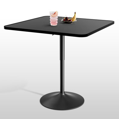 Bistro Pub Table Square Adjustable Height Cocktail Bar Table with Metal Base and Wooden Table Top