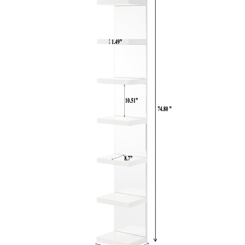 Étagère de table moderne avec dossier en miroir - 7 tablettes et étagère de salon en verre