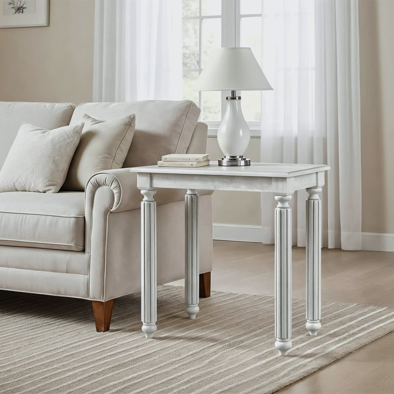  Locke 23.6" Rustic Solid Wood Turned Leg Rectangular End Table, Gray