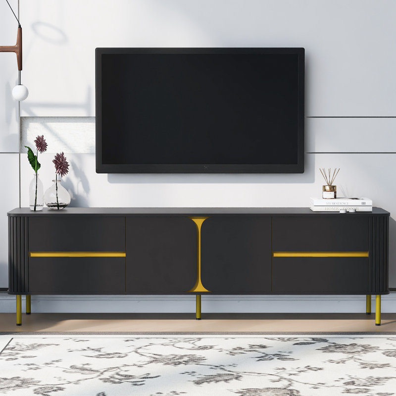 Meuble télé avec 4 tiroirs et 1 armoire spacieuse, Noir, noir, noir, noir