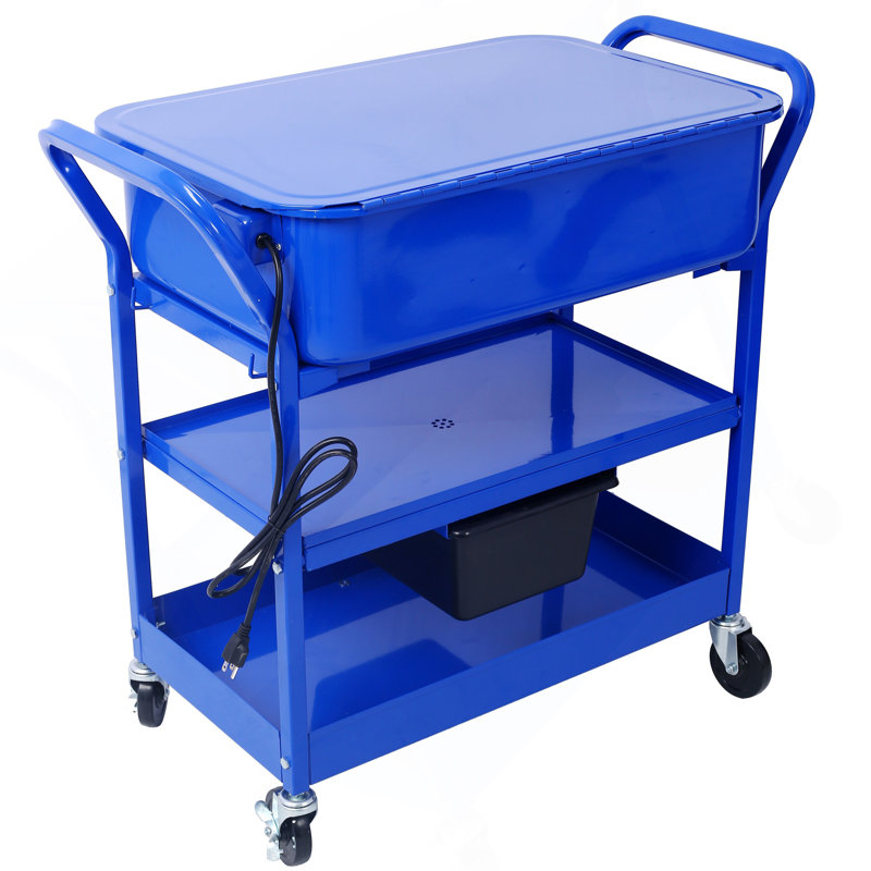 Mobile Parts Washer, 20 Gallon Capacity Portable Parts Cleaner For Use With Water Based Cleaning Solutions, Heavy Duty 20 Gauge Steel, 325 GPH Pump Power, With Drain Tray