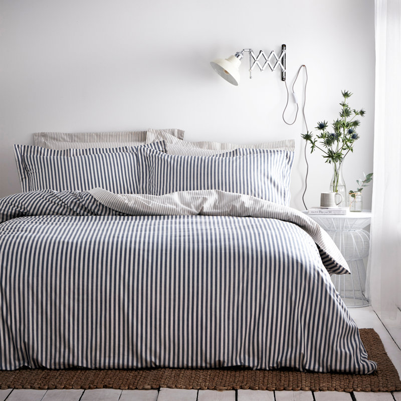 Hebden Mélange Stripe 100% Cotton Duvet Cover Set, Natural, King Size Duvet Cover + 2 Standard Pillowcases