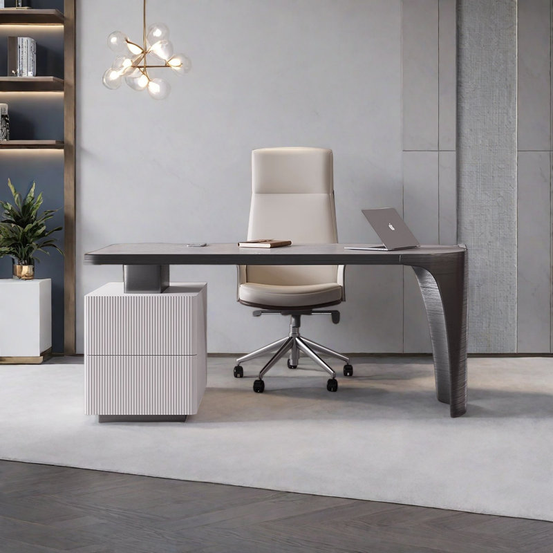 Bureau en ardoise minimaliste clair et luxueux, H 28,7 po x l 55,1 po x P 27,6 po, Gris / Blanc