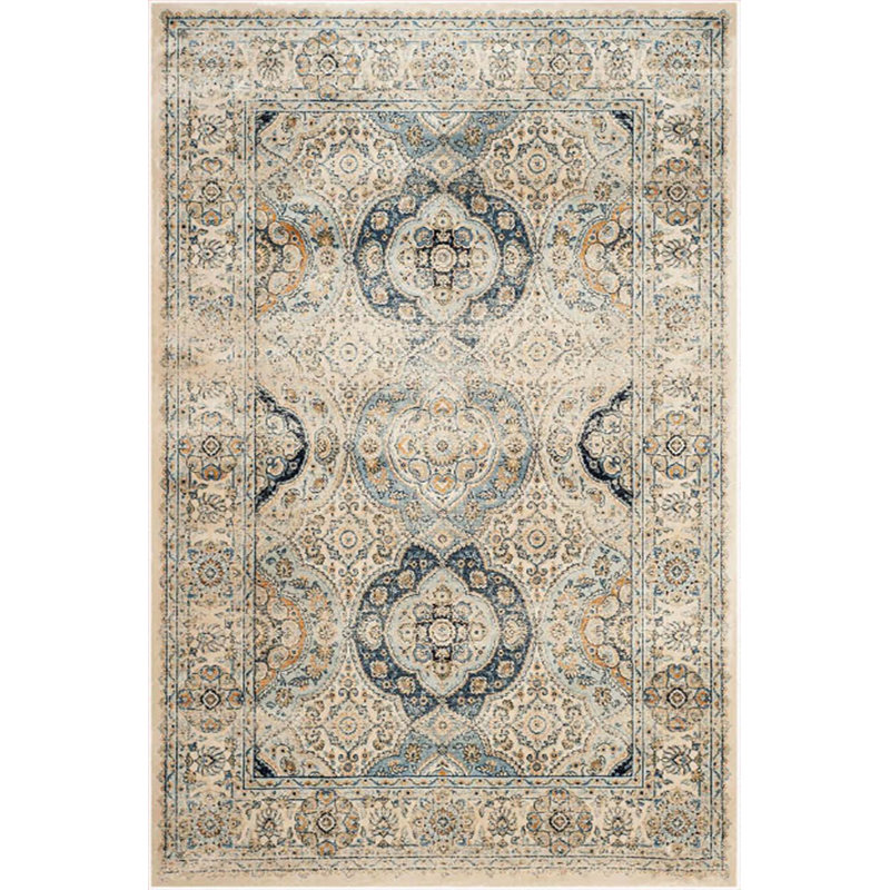 Tapis oriental ivoire / bleu Alata, Rectangle 5 pi 11 po x 9 pi 2 po