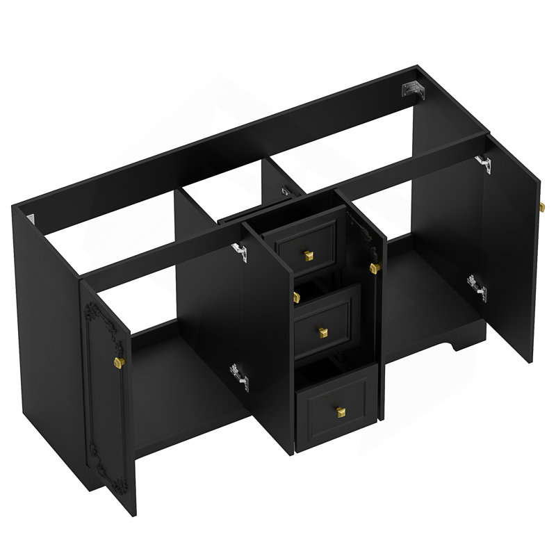 Meuble-lavabo de salle de bain classique français avec lavabo intégré et rangement, Black