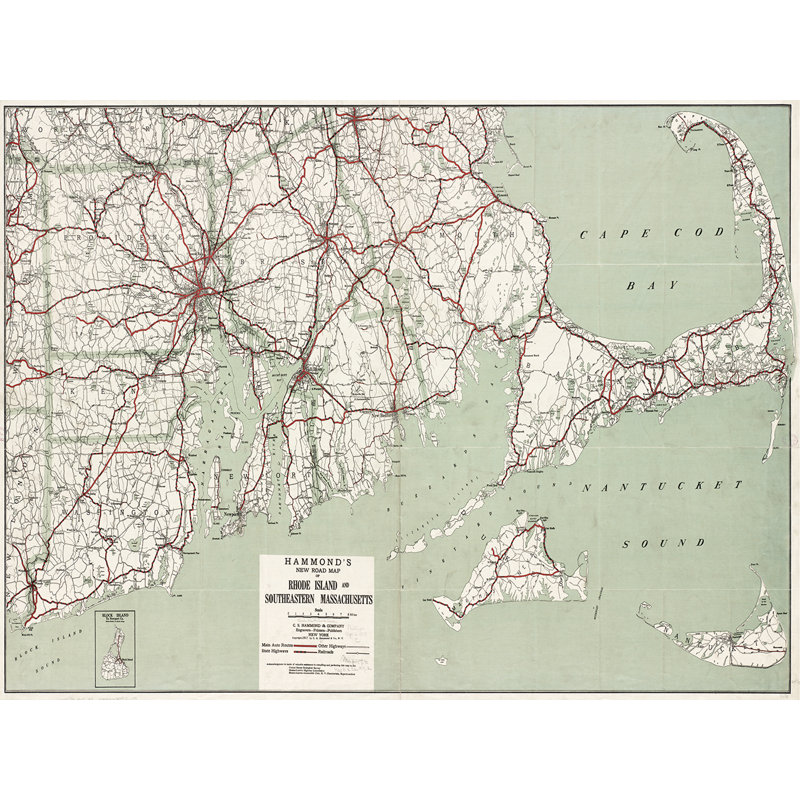 «917 Cape Cod & Rhode Island Map», impression sur toile tendue, H 12 po x l 16 po x P 1,5 po