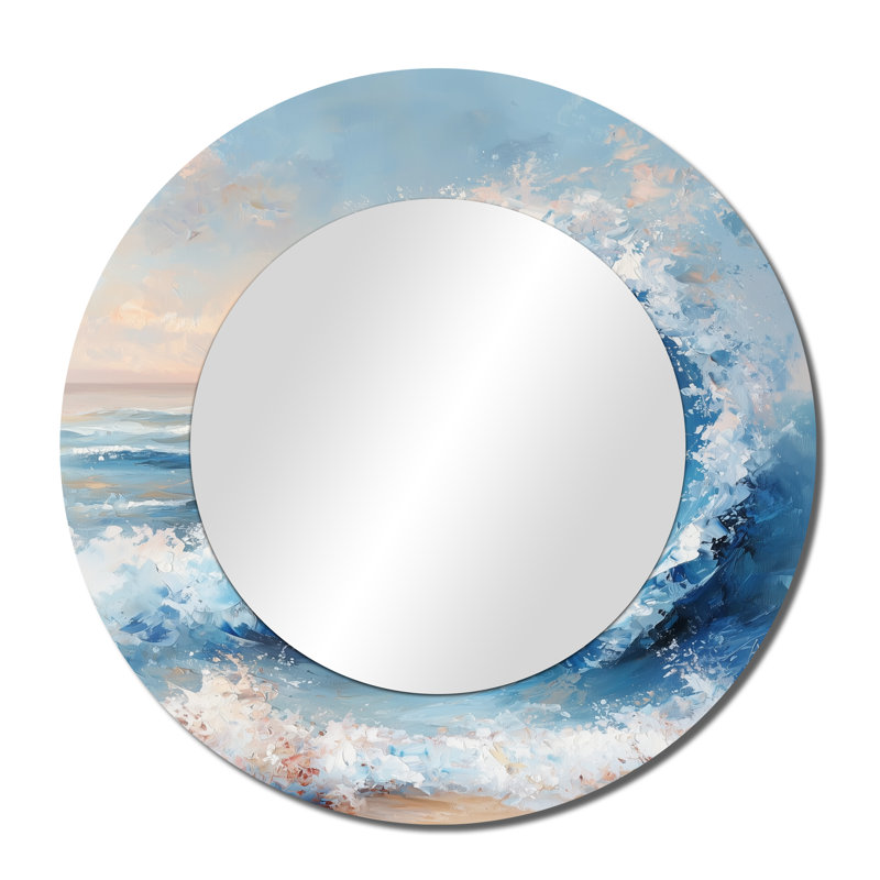 «Blue White Spiral Coastal Waves», miroir mural de plage, imprimé sur métal, 36 po x 36 po