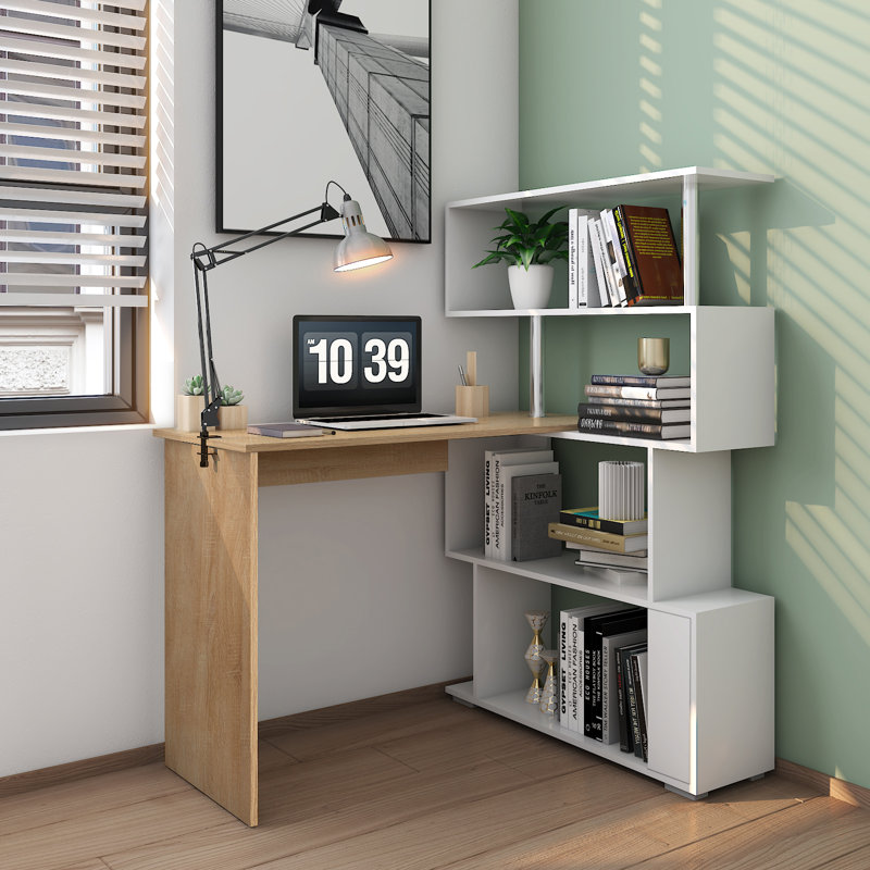 Milroy L-Shaped Writing Desk, White/Oak