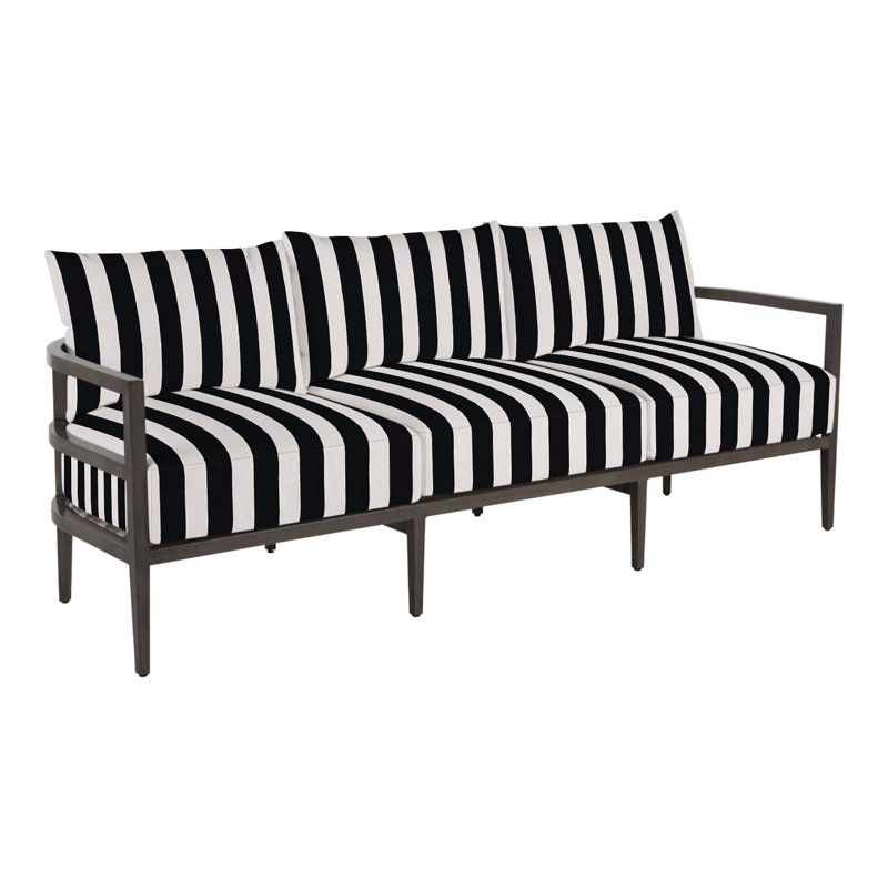 Santa Barbara 86.63" Wide Outdoor Patio Sofa with Cushions, No Welt, Cabana Stripe Midnight, Standard Plus