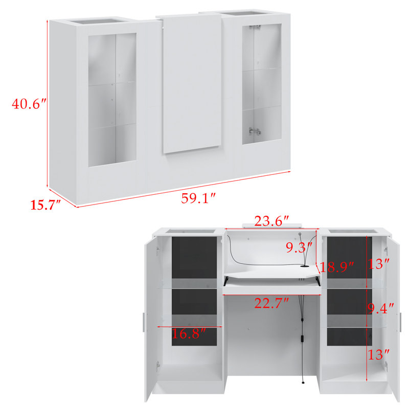 59'' W Home Bar Table Bar Cabinet With Display Glass Shelves And LED