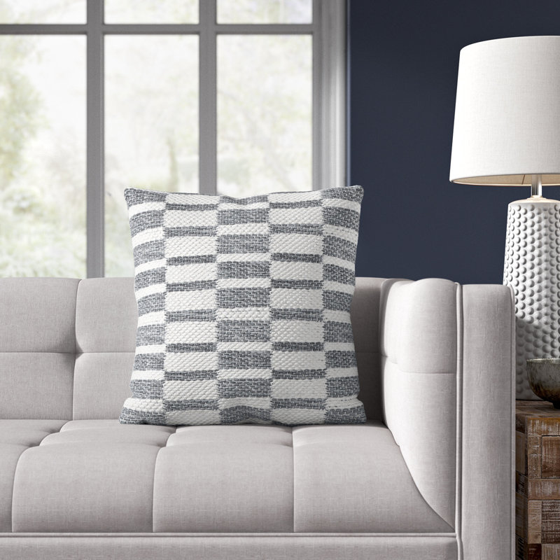 Salah Cotton Throw Pillow, Gray/White, Polyester/Polyfill