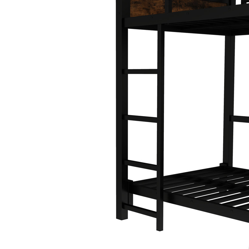 Twin Xl Metal Bunk Bed That Splits Into Two Beds, Vintage Wood Color, Stable And Quiet, Fast Simple Installation Process With - Colored Finish, Separable Independent Units, Mechanism, Noise Operation