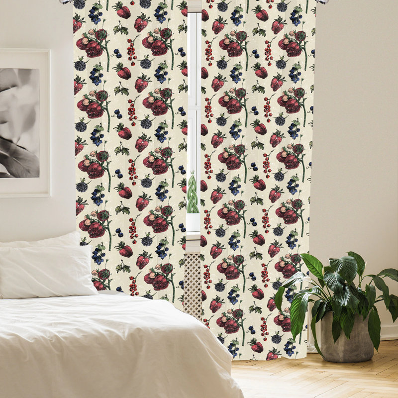 Vintage Multicolor Fruit Art Polyester Curtain Panels, 28" x 63"