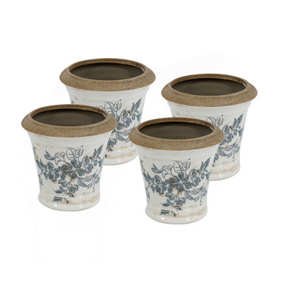 5.3X5.3X5.1" Ceramic Planter With Floral Pattern/ Set Of 4