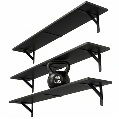 Floating Shelves for Wall 32″W x 8″D, Long Wall Mounted Shelves Set of 3, Wood Book Shelves Decor, Farmhouse Display Shelf for Bedroom, Living Room, Laundry Room, Kitchen, Bathroom, Black