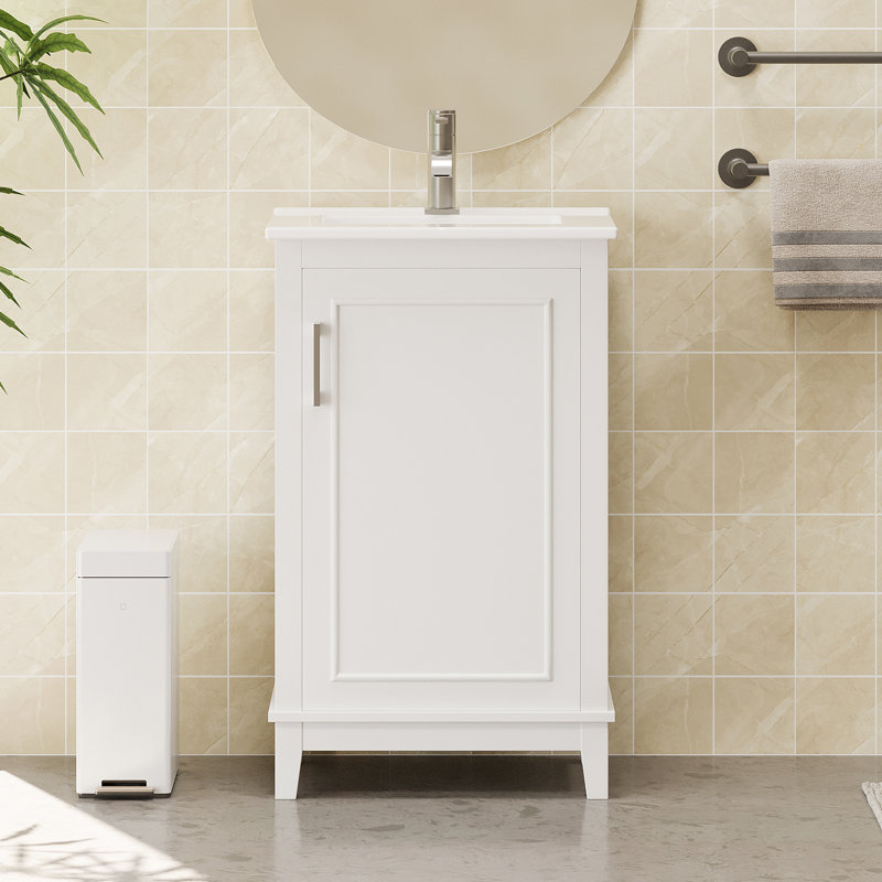 Meuble-lavabo moderne avec lavabo en céramique, Blanc