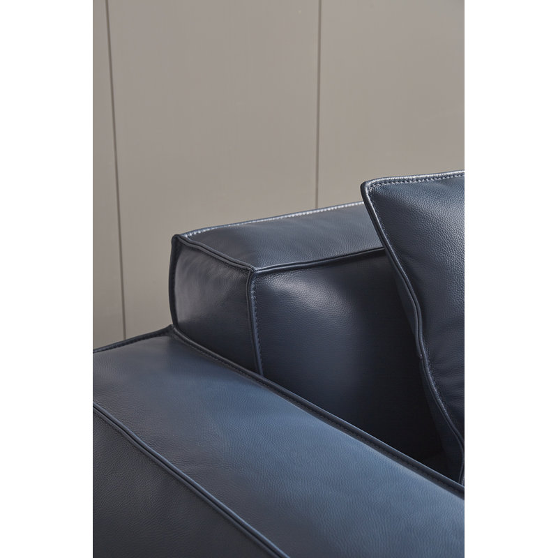 Canapé en cuir bleu marine EK8008, Cuir véritable bleu marine