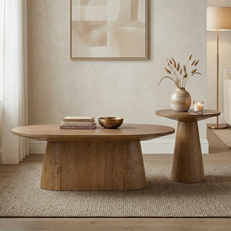 Ensemble de tables basses 2 pièces Astromeritis, 2 Pieces: Coffee Table, End Table, Oak