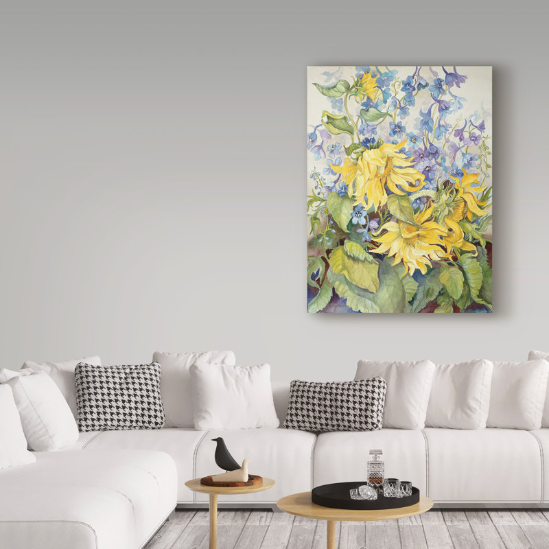Deetra Sunflowers Blue Delphinium - impression sur toile tendue, H 47 po x l 35 po x P 2 po