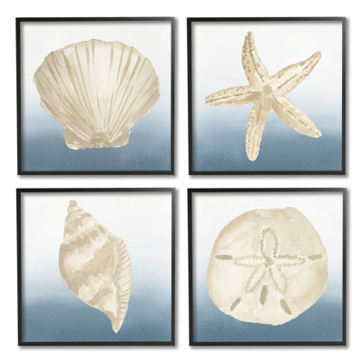 «Marine Seashells Ocean Beach Life», ensemble de 4 giclées encadrées par Lucille Price