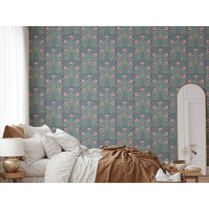 Signature Flowervine 10' L x 24" W Wallpaper Roll, Yellow, Faux Grasscloth