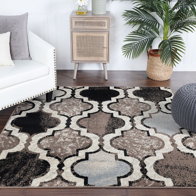 Tapis 8 pi carré ivoire quadrilobe résistant aux taches et à la rouille