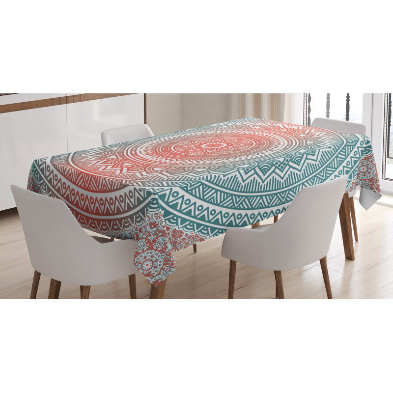 Dining Room Kitchen Tablecloth, 84" L x 60" W, Teal/Coral