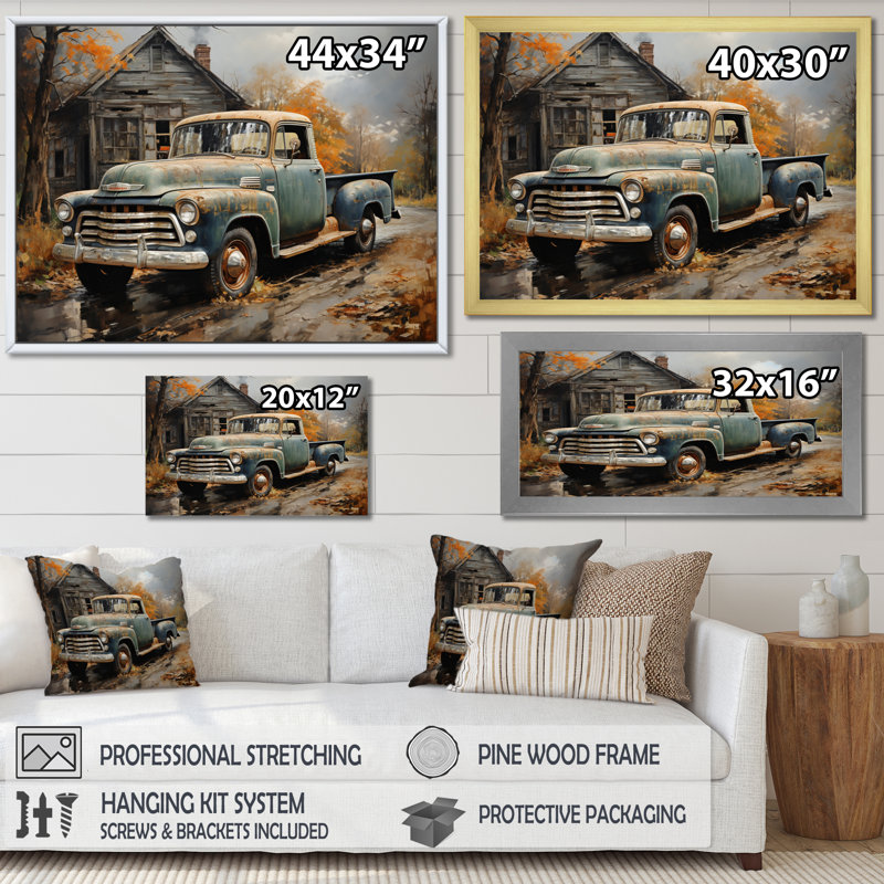Impression sur toile Pickup Truck Atmosp sphérique Impressionism II, Cadre flottant doré, 16" H x 32" W