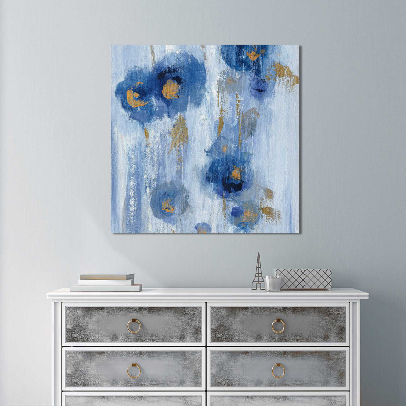 «Seaside Flowers IIB», reproduction de peinture acrylique sur toile, H 27,5 po x l 27,5 po x P 2 po, Cadre flottant argent