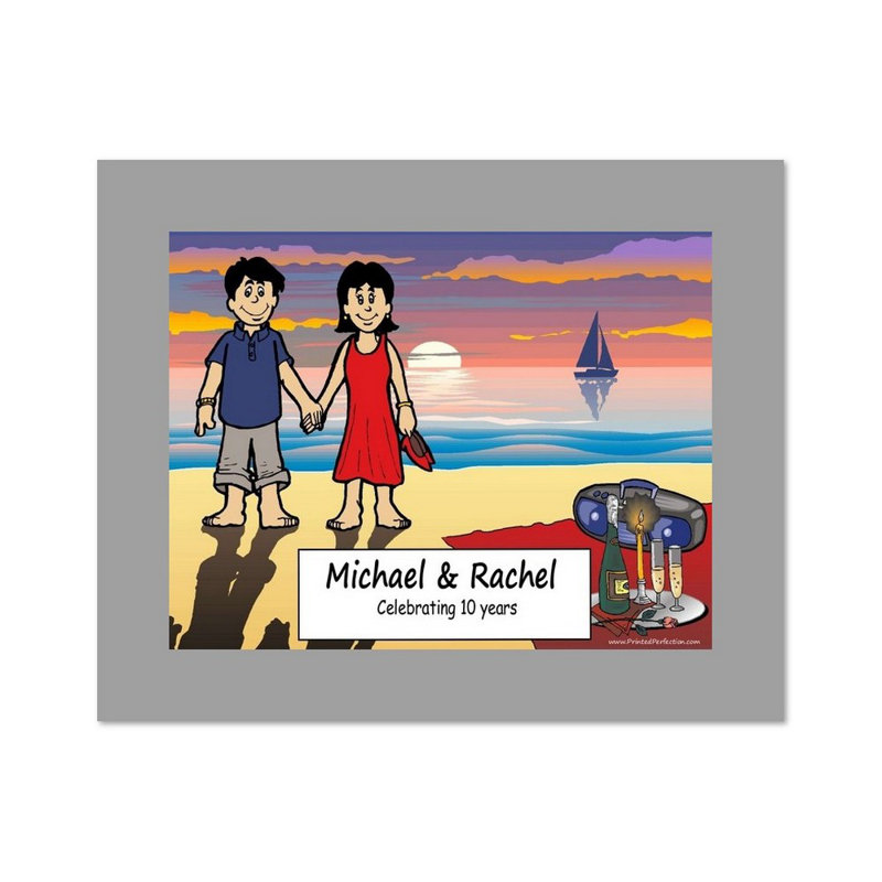 Personalized Lovers on the Beach Caricature with a Mat & Frame - Ready to hang!, Yes