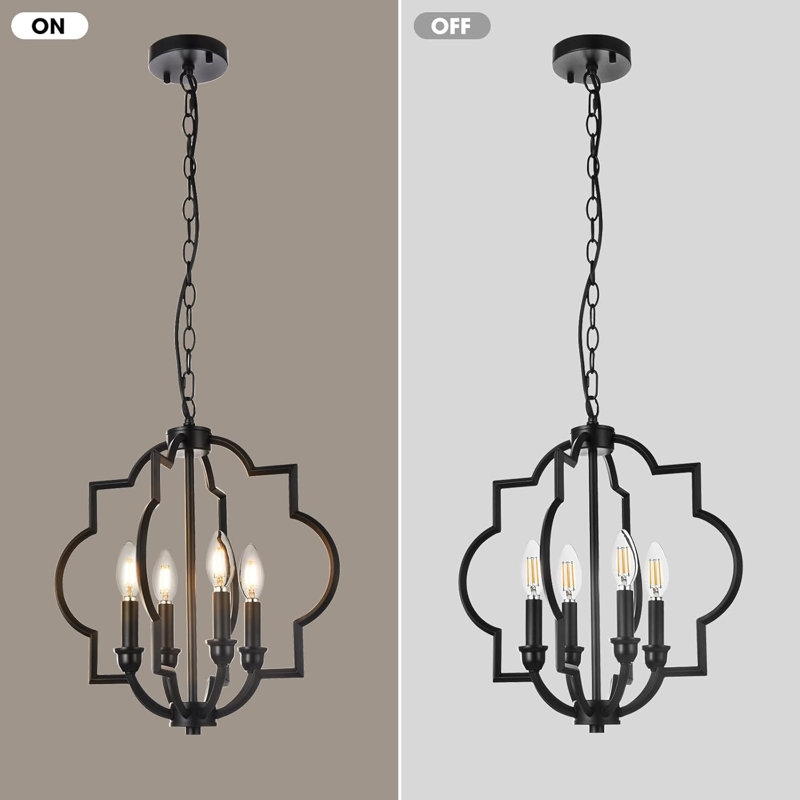 4-Light Black Farmhouse Chandelier Rustic Orb Geometric Pendant Light Fixtures Adjustable Height Ceiling Light