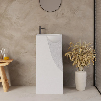 Homary 15.55'' White Stone Rectangular Bathroom Sink